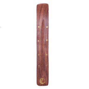 Stojánek na vonné tyčinky dřevo se symbolem Jin a Jang - cca 25 x 3,5 cm