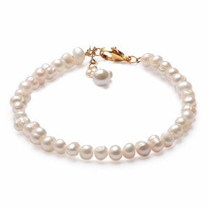 Náramek z bílých perel s řetízkem s perličkami - obvod cca 21 cm