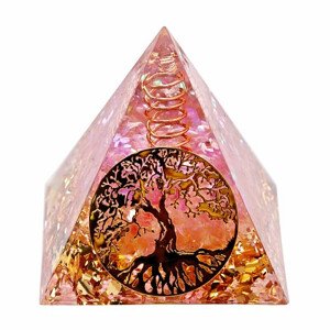 Orgonit pyramida Strom života s růžovým křišťálem - 5 x 5 x 5,6 cm