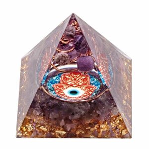 Orgonit pyramida Hamsa s ametystem - 5 x 5 x 5,5 cm