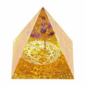Orgonit pyramida s citrínem Strom života z ametystu - 6 x 6 x 6,6 cm