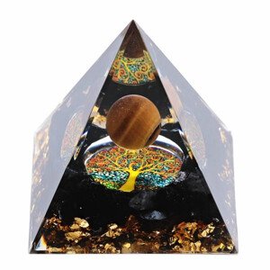 Orgonit pyramida s černým achátem Strom života - 6 x 6 x 6,5 cm