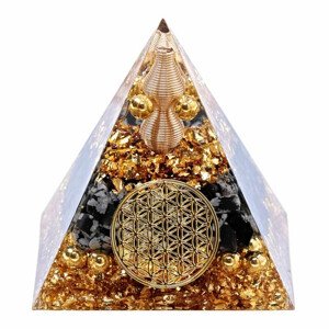 Orgonit Harmonie pyramida s obsidiánem vločka - 6 x 6 x 6,5 cm