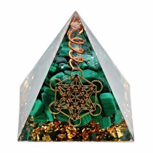 Orgonit pyramida Hexagram s malachitem a krystalem křišťálu - 5 x 5 cm