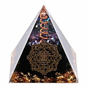 Orgonit Aqua aura pyramida s obsidiánem - 5 x 5 x 5 cm