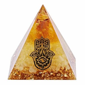 Orgonit pyramida Hamsa s citrínem - 5 x 5 x 5 cm