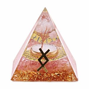 Orgonit pyramida s růženínem Runa Inguz - 6 x 6 x 6,2 cm