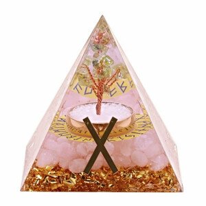 Orgonit pyramida s růženínem Runa Gebo - 6 x 6 x 6,2 cm