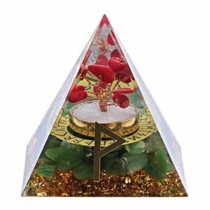 Orgonit pyramida s jadeitem Runa Wunjo - 6 x 6 x 6,2 cm