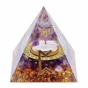Orgonit pyramida s ametystem Runa Pertho - 6 x 6 x 6,2 cm