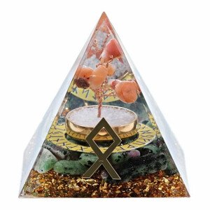 Orgonit pyramida s rubínem v zoisitu Runa Othila - 6 x 6 x 6,2 cm