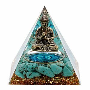 Orgonit pyramida Meditující Buddha s tyrkenitem - 6 x 6 x 6,5 cm