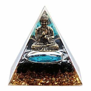 Orgonit pyramida Meditující Buddha s černým achátem - 6 x 6 x 6,5 cm