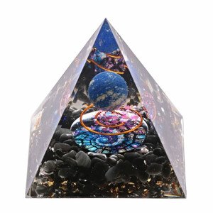 Orgonit pyramida s obsidiánem a lapis lazuli - 6 x 6 x 6,2 cm