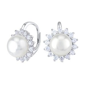 Luxusní stříbrné náušnice s přírodní bílou perlou
