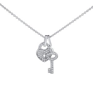 Stříbrný náhrdelník s přívěskem zámek srdce a klíč Mercie s Brilliance Zirconia