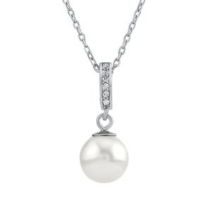 Stříbrný náhrdelník s bílou perlou Swarovski® Crystals 8mm