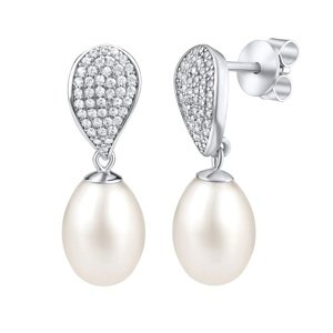 Stříbrné luxusní náušnice s bílou přírodní perlou