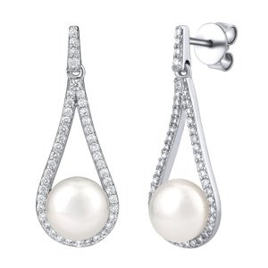 Stříbrné luxusní náušnice s bílou přírodní perlou