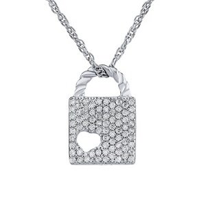 Stříbrný náhrdelník s přívěskem zámku lásky s Brilliance Zirconia -  42 + 5 cm