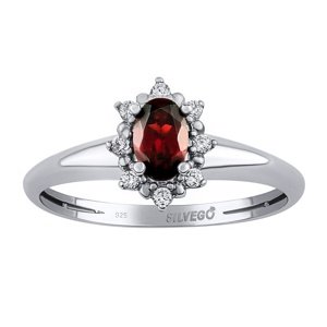 Stříbrný prsten Lina s přírodním granátem a Brilliance Zirconia velikost obvod 60 mm