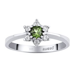 Stříbrný prsten Leana s přírodním vltavínem a Brilliance Zirconia velikost obvod 52 mm