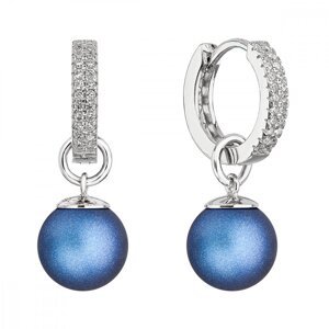 Stříbrné visací náušnice kroužky s tmavě modrou perlou 31298.3 Dark Blue,Stříbrné visací náušnice kroužky s tmavě modrou perlou 31298.3 Dark Blue