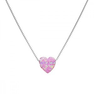 Stříbrný náhrdelník se syntetickým opálem růžové srdce 12048.3 Pink s. Opal,Stříbrný náhrdelník se syntetickým opálem růžové srdce 12048.3 Pink s. Opa